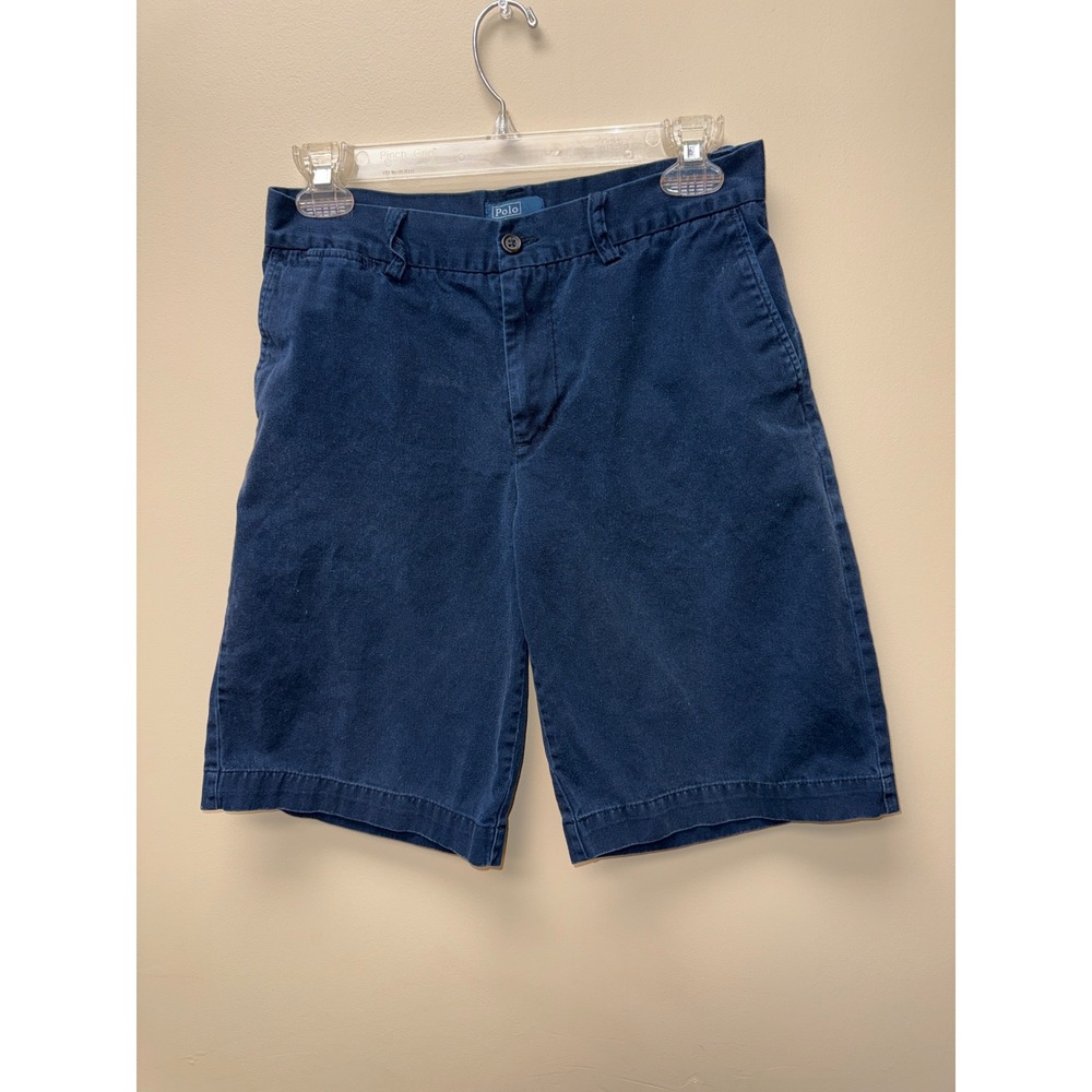 Polo Ralph Lauren Boys Navy Blue Cotton Twill Chino Shorts Size 16 Flat Front